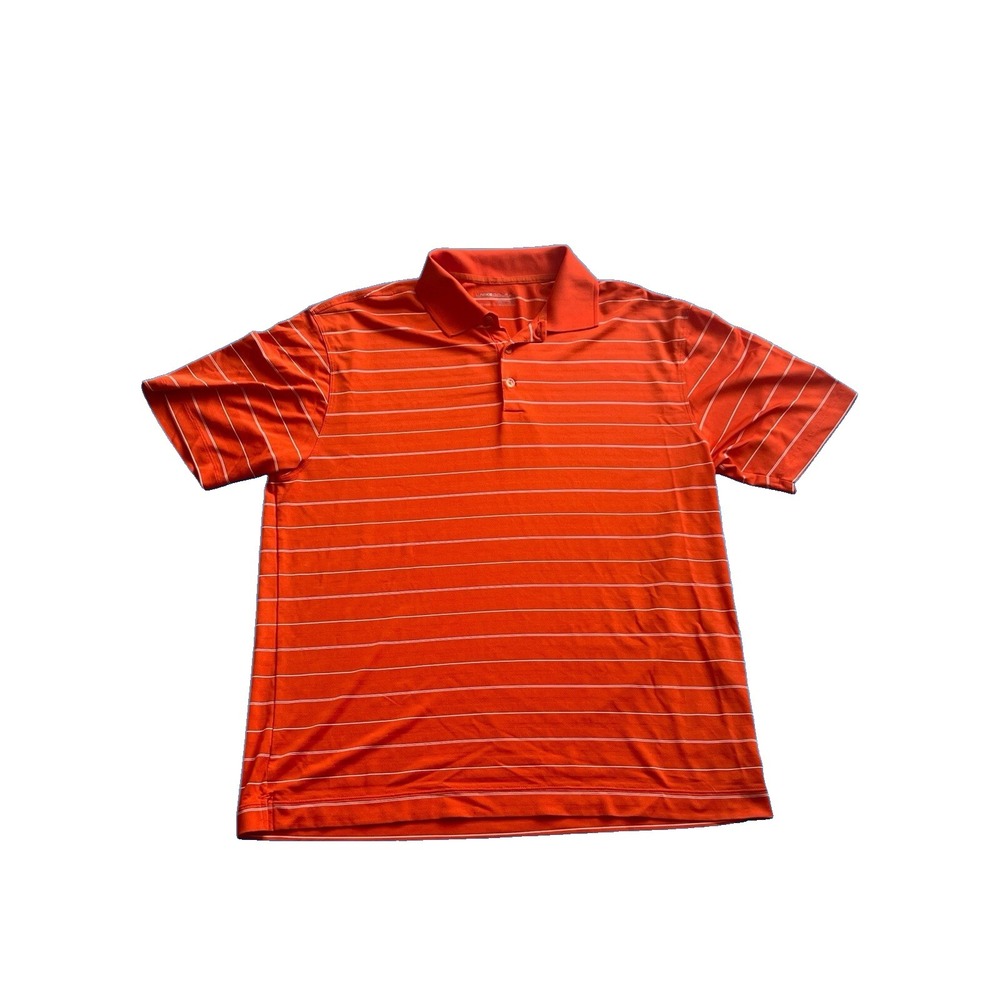 Nike Golf Shirt Mens Large Orange Striped Short Sleeve Dry Fit Lightweight Nice!